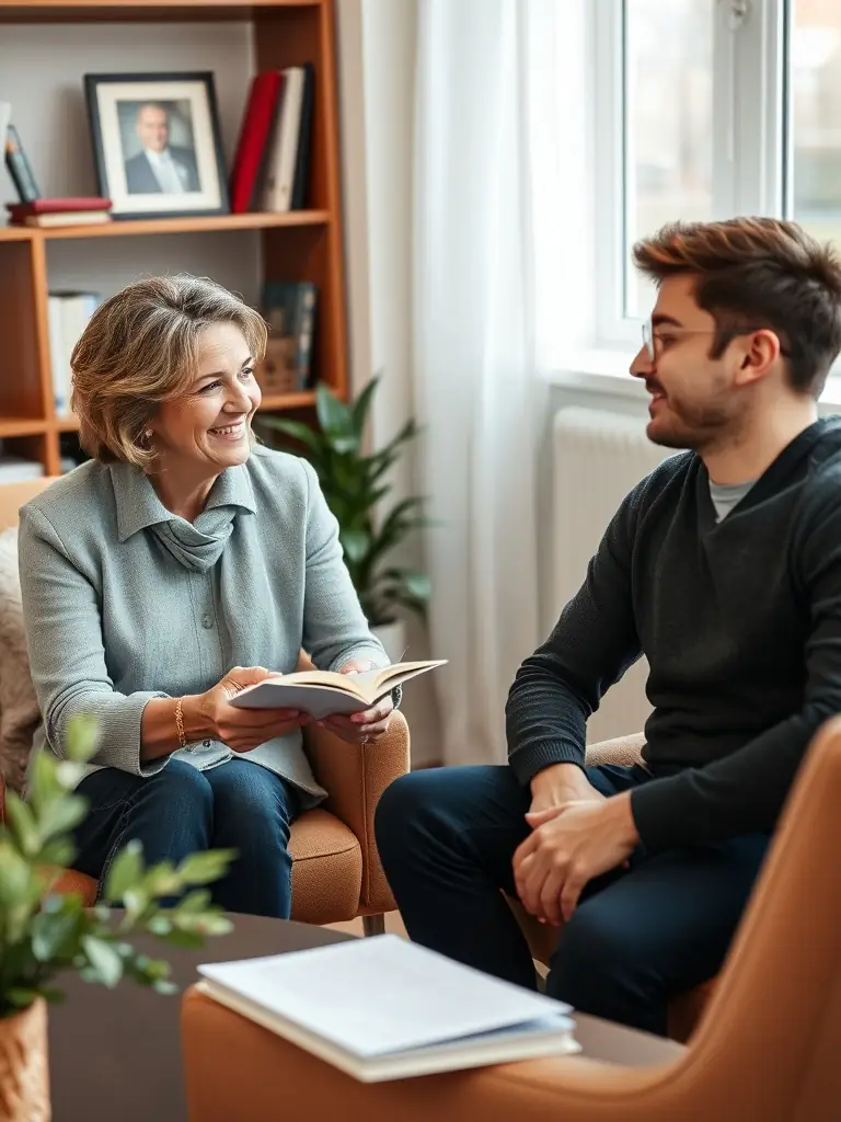 An image of a business coach providing one-on-one mentoring to a client, focusing on personalized data analysis strategies.
